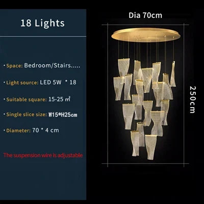 Acrylic Modern Pendant Light 18-Light Round Staircase