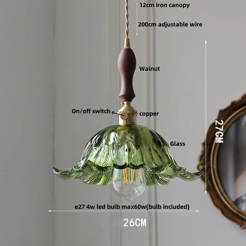 Green Wood Pendant Light Walnut Accent E27