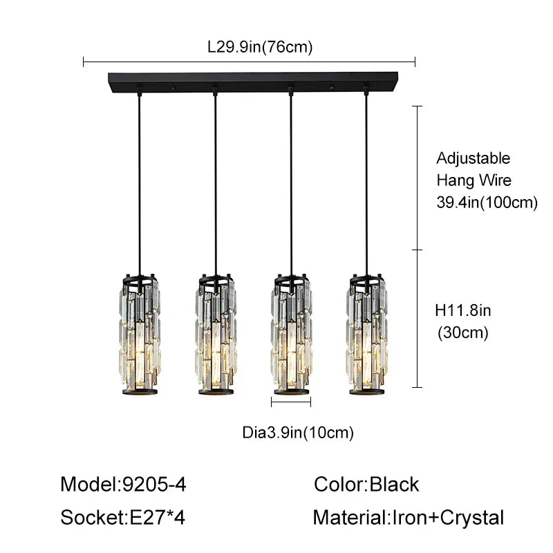Gold Crystal Pendant Light L76cm Shimmering