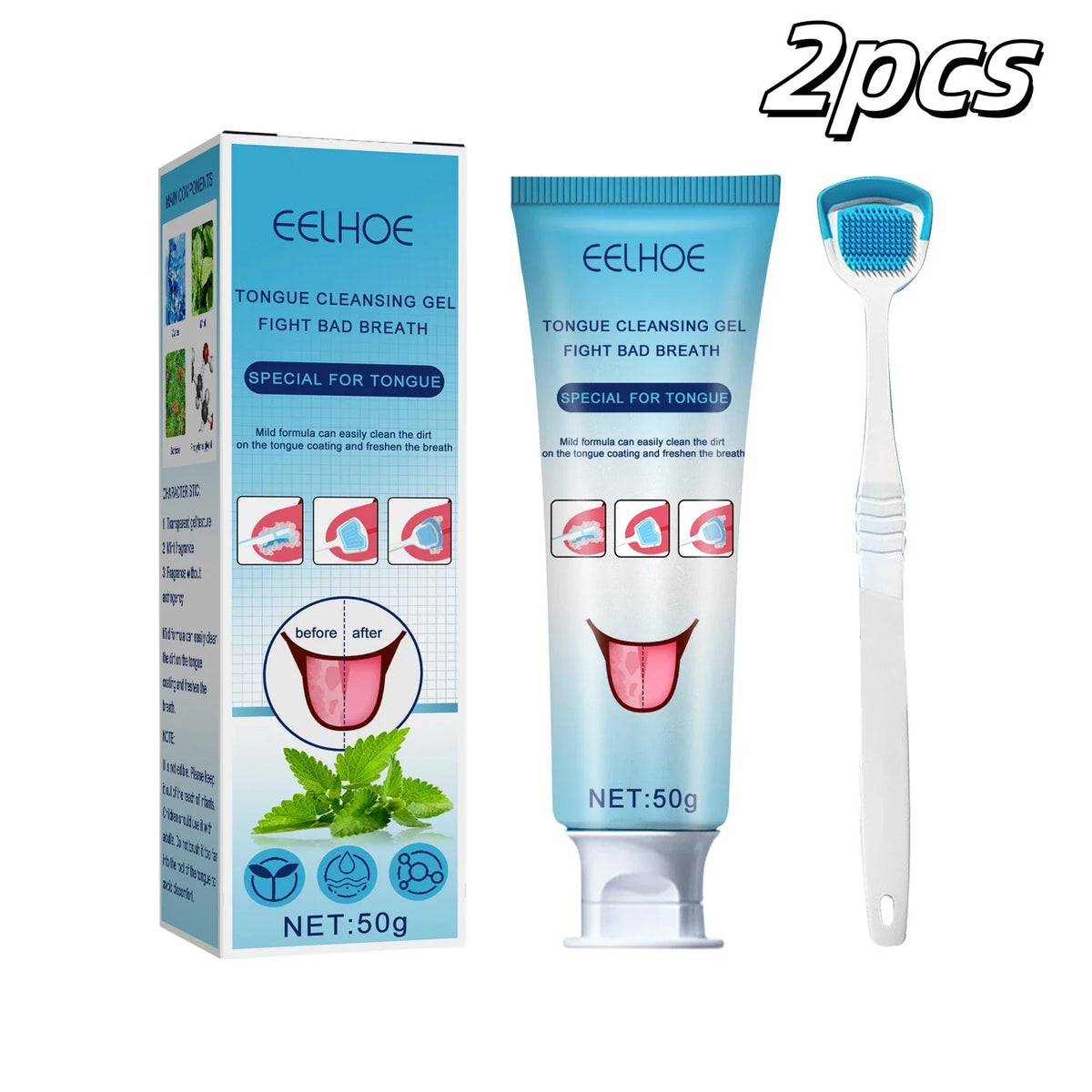 Tongue Cleansing Gel Tongue Coating Removal Kit Removing Thick White Tongue Coating,Balance Flora Freshing Breath Oral Care Tool
