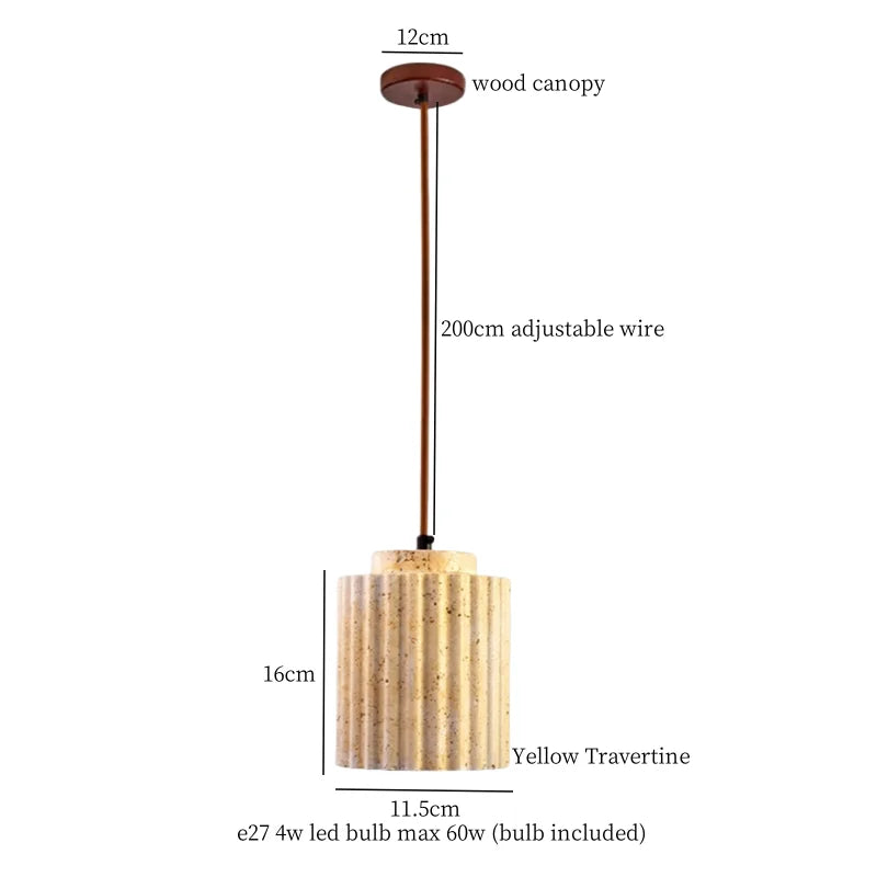 Yellow Travertine Pendant Lamp Polished Copper