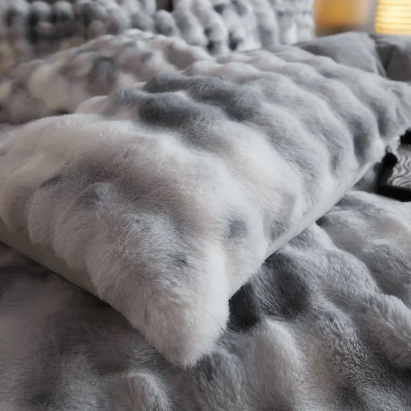 Blue Grey Faux Fur Bedding
