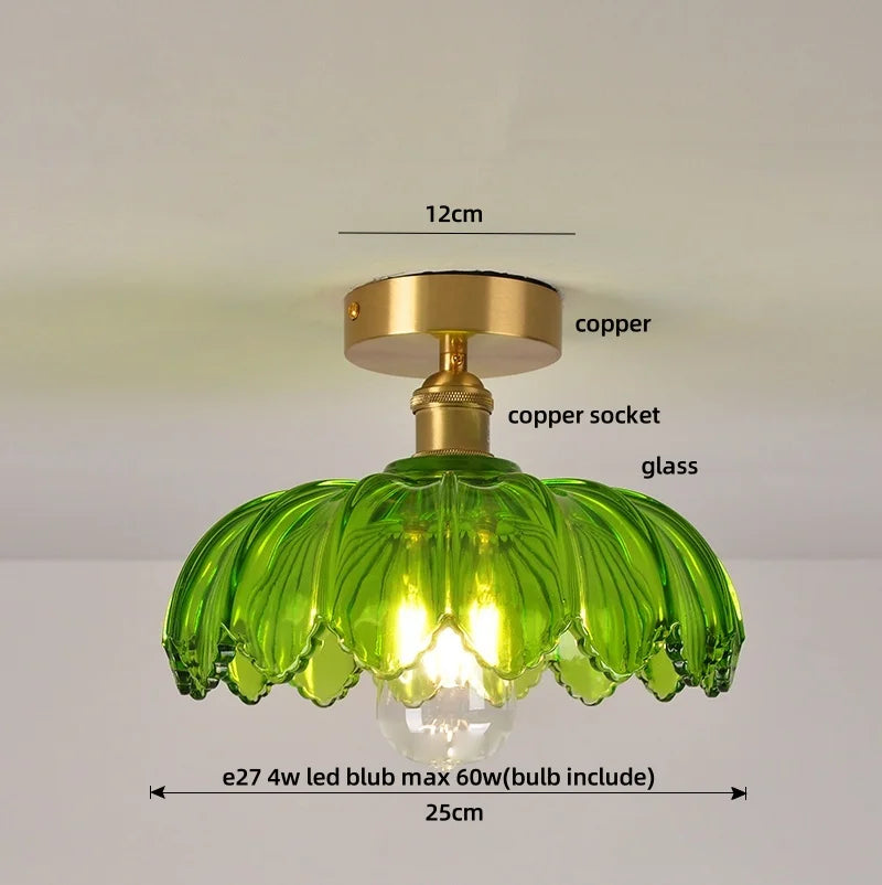 Green Glass Copper Ceiling Light
