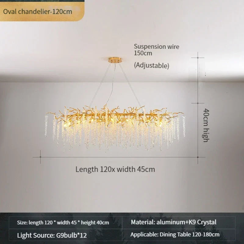 Gold Crystal Branch Chandelier Silver Body D100cm