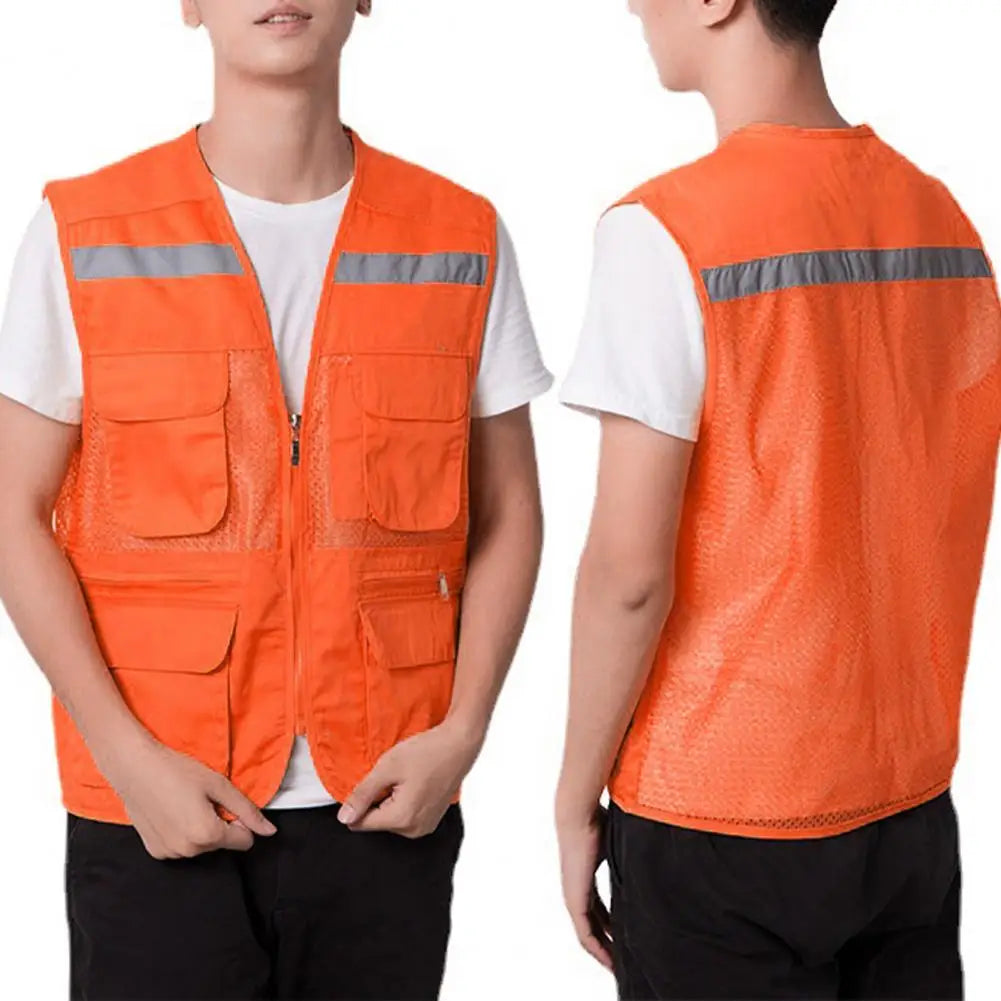 Stylish Vest Coat Breathable Cargo Vest Mesh Stitching Reflective Night Safety Waistcoat Safe