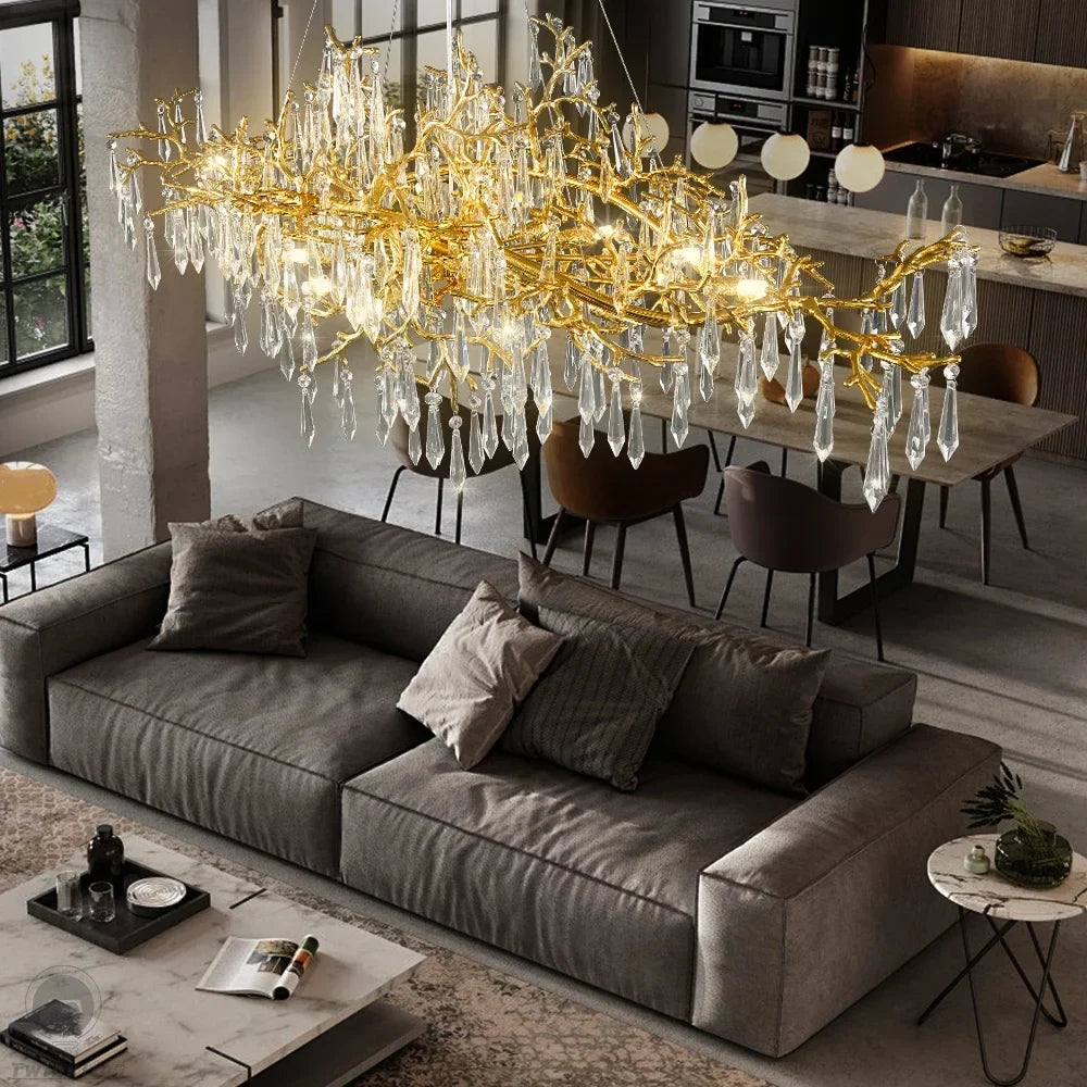 Golden Crystal Long Chandelier