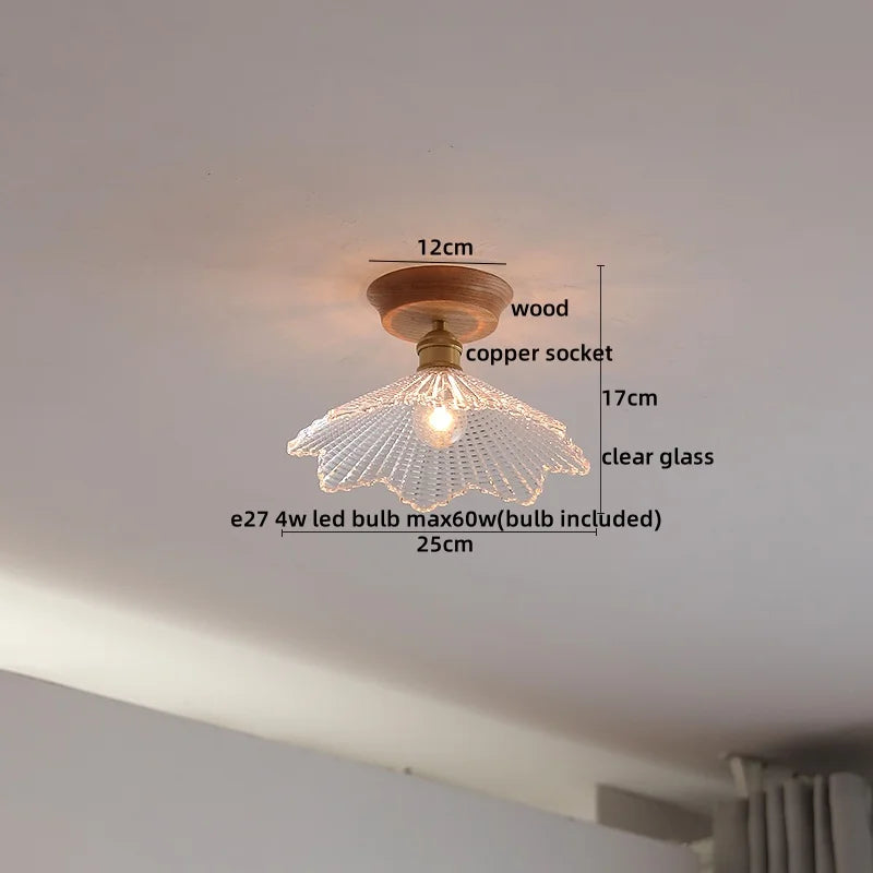 Glass Wood LED Ceiling Lamp