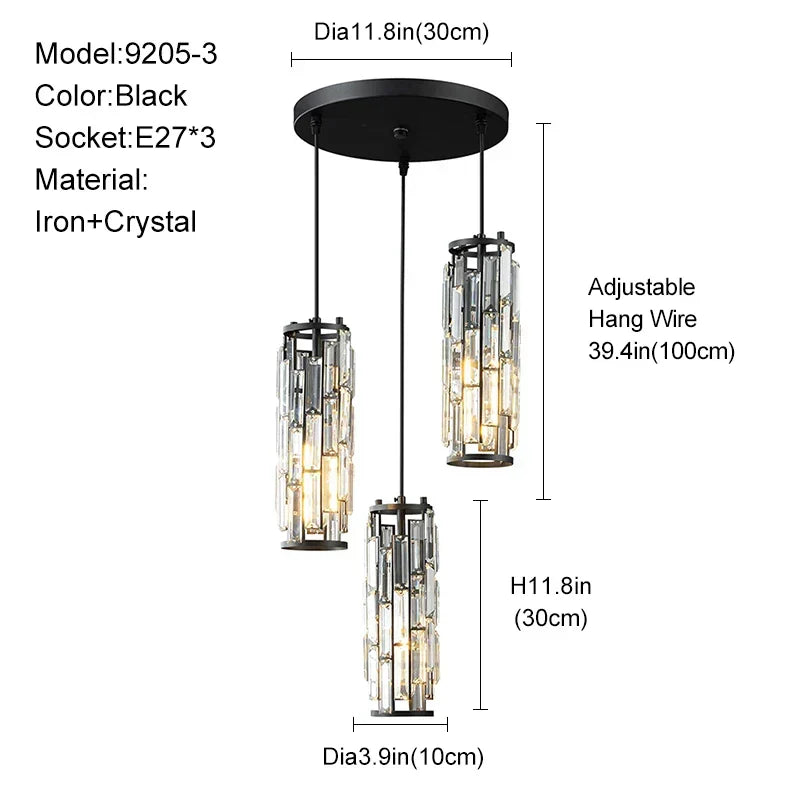 Gold Crystal Pendant Light L76cm Shimmering