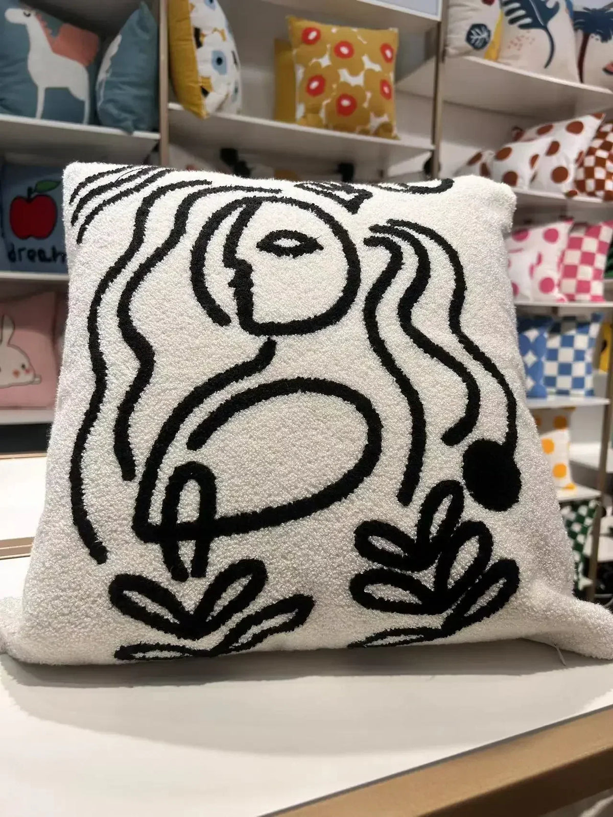 Beige Abstract Lambswool Cushion