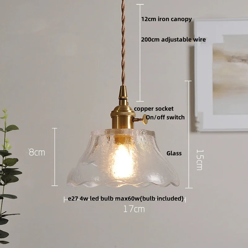 Green Glass Pendant Light Adjustable E27 Base