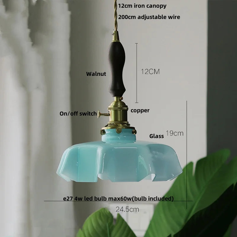 Green Glass Pendant Light 3-Head Adjustable Wire