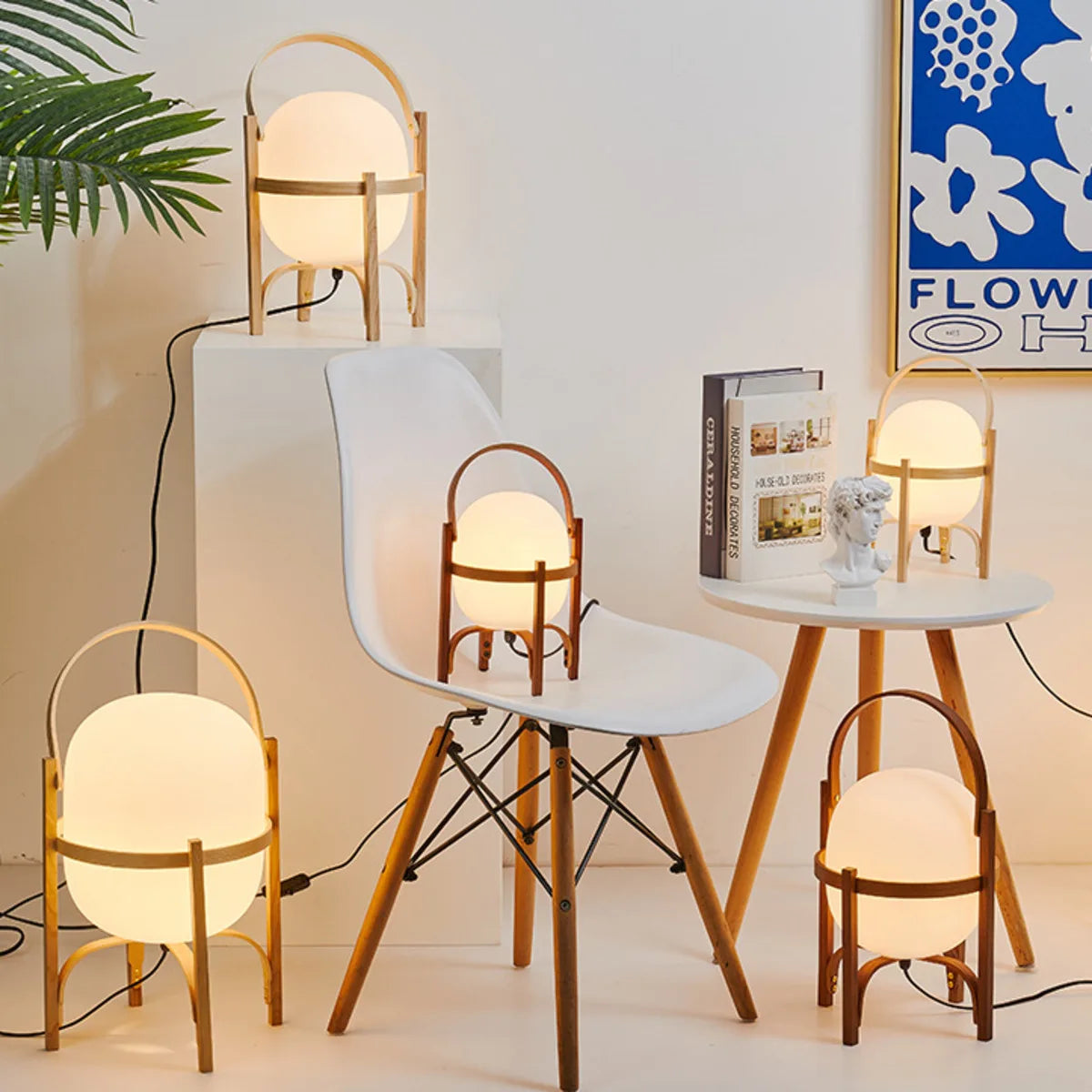 Wood Frame Glass Lamp