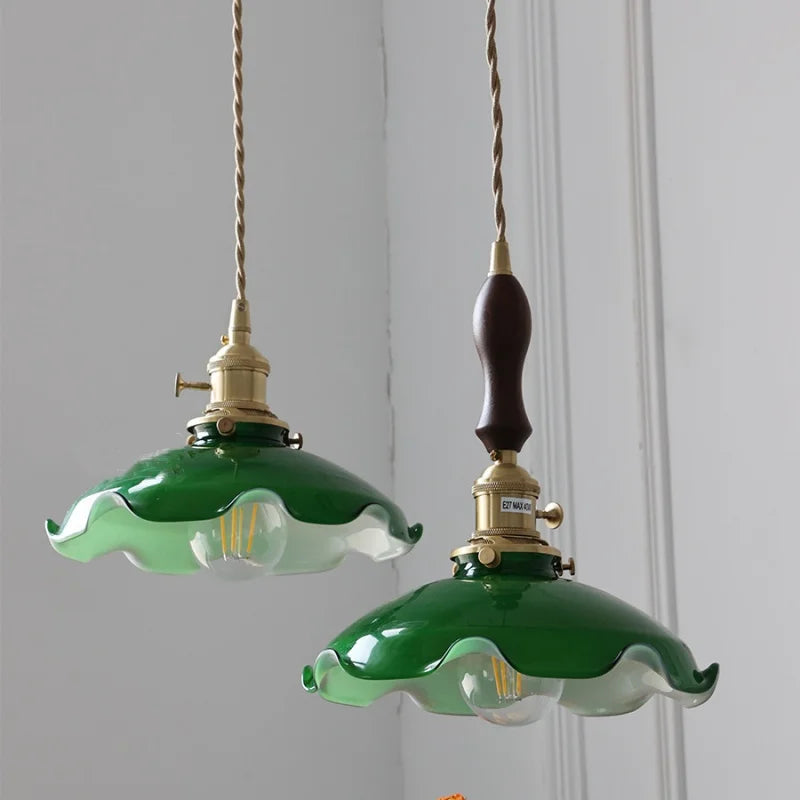Green Glass Pendant Light Adjustable E27 Base