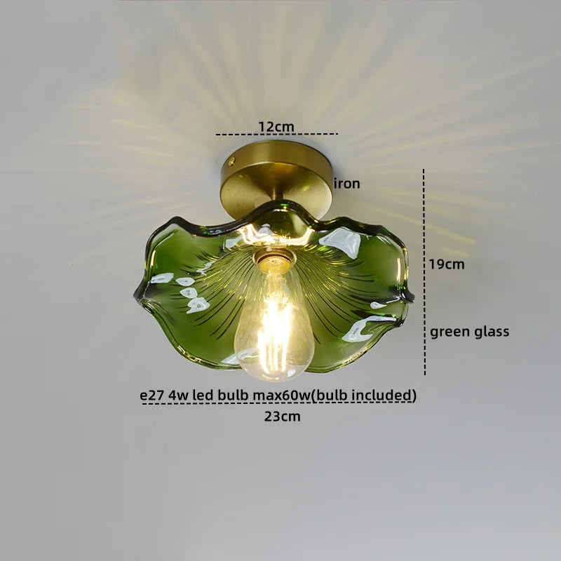 Green Glass Ceiling Light Copper Iron Blend