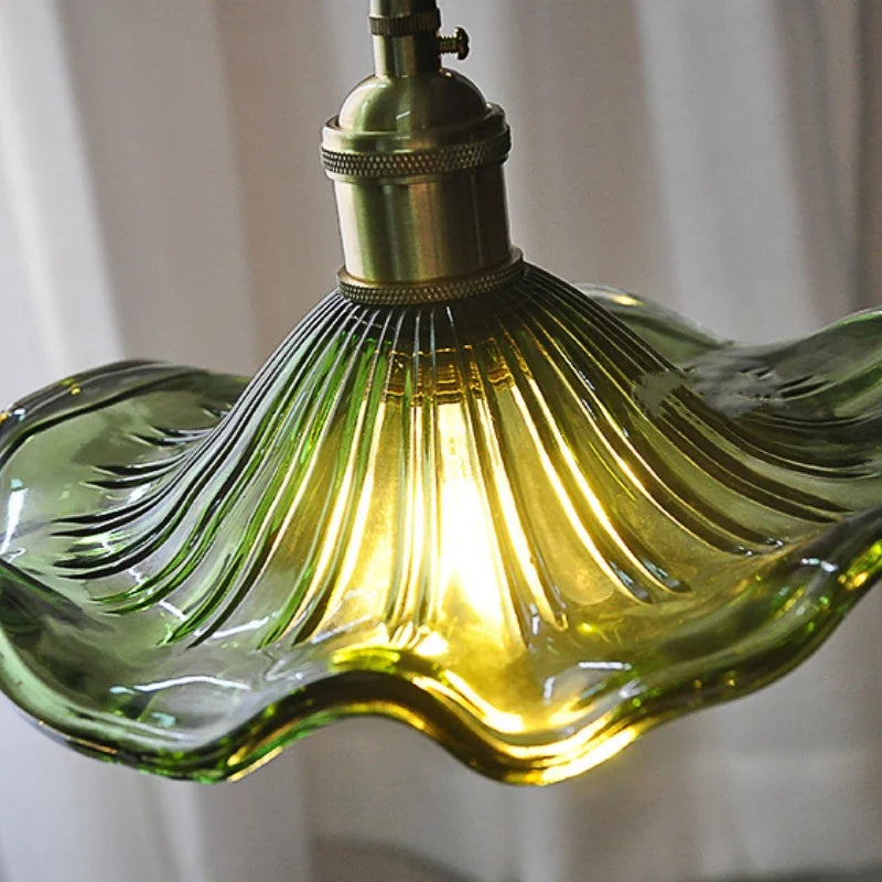 Green Glass Pendant Light 3-Head Adjustable Wire