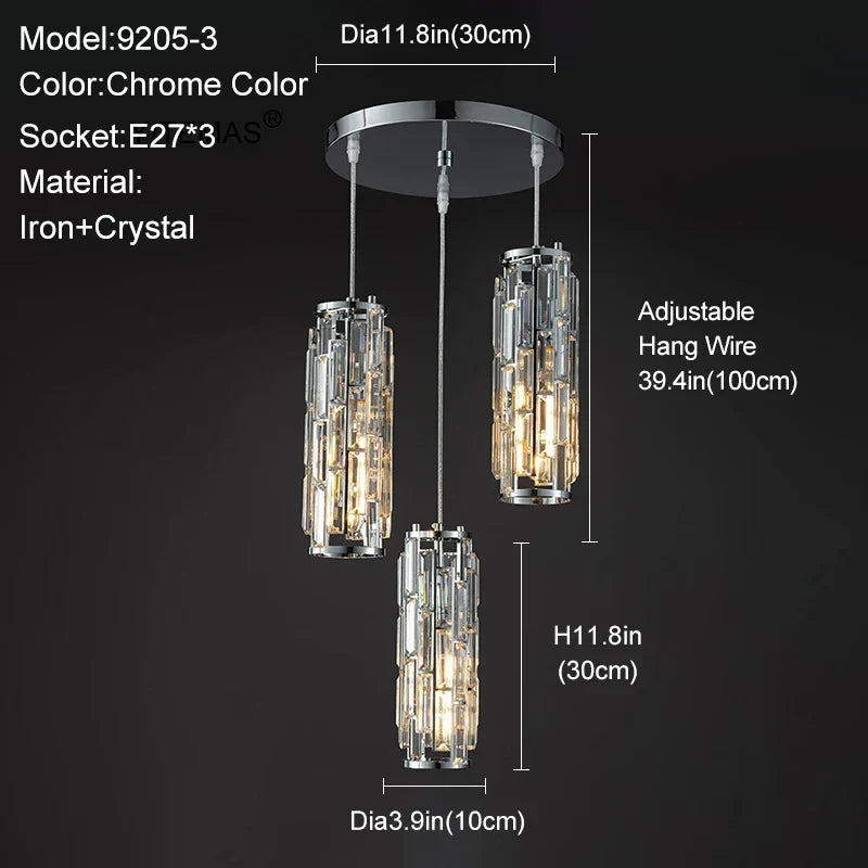 Gold Crystal Pendant Light L76cm Shimmering