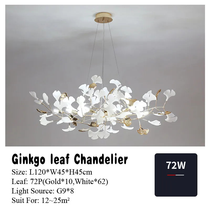 Gold Branch Chandelier With Porcelain Leaves