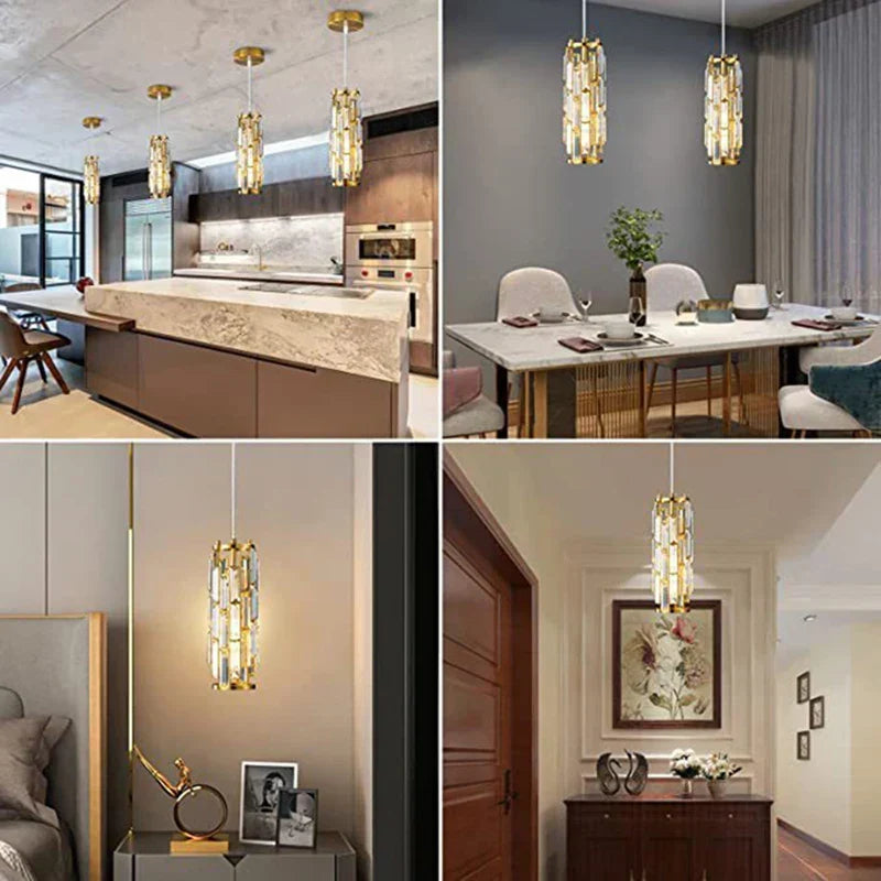 Gold Crystal Pendant Light L76cm Shimmering