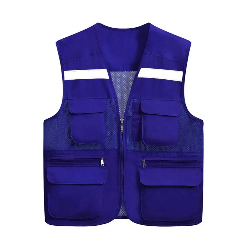 Stylish Vest Coat Breathable Cargo Vest Mesh Stitching Reflective Night Safety Waistcoat Safe