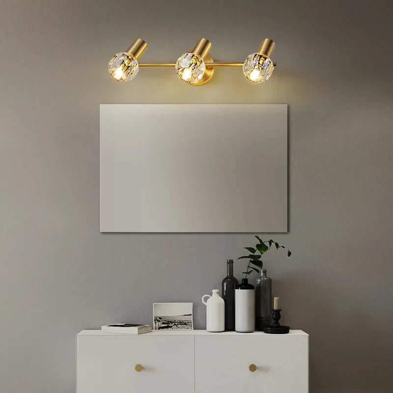 Gold Crystal Wall Lamp Copper 3-Light