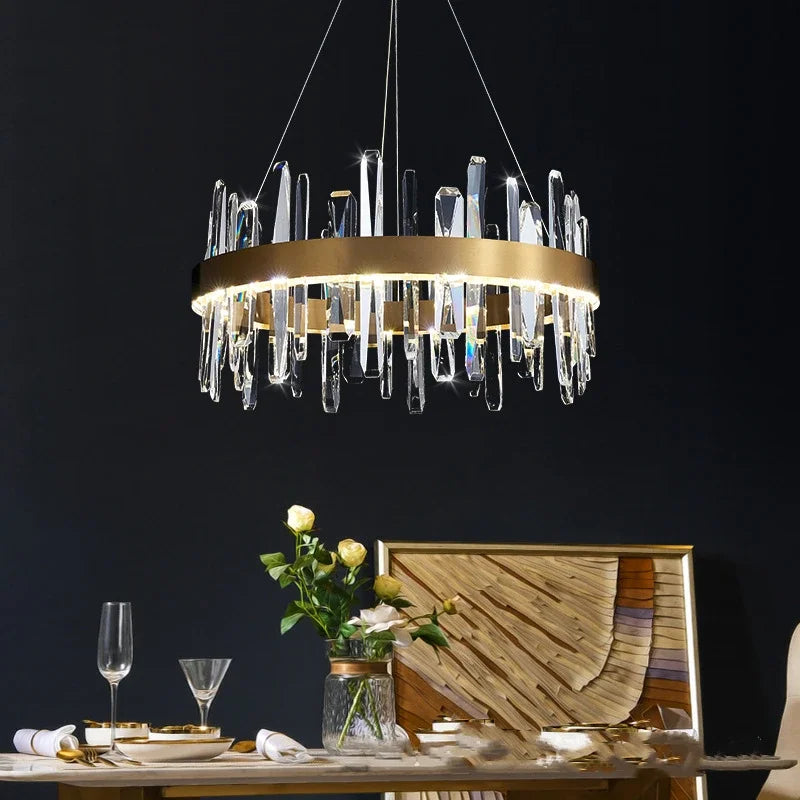 Gold Crystal Round Chandelier K9 Long DIA100cm