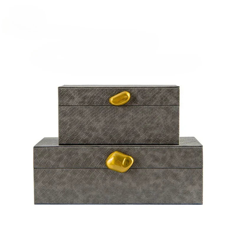 Gold Handle Leather Jewelry Box