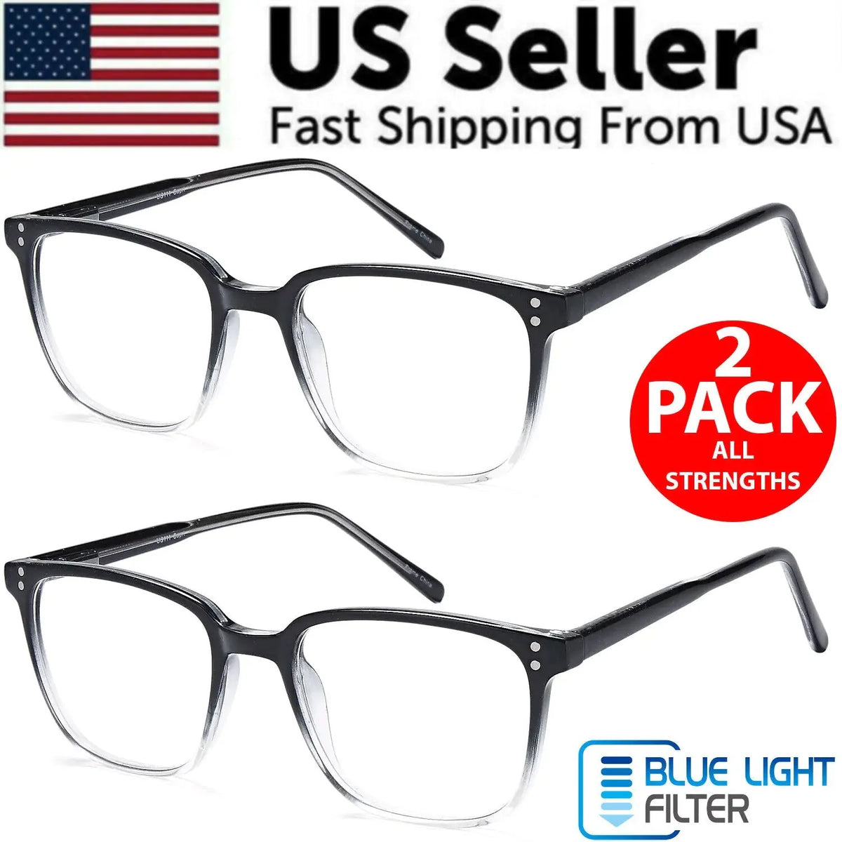 2 PK Unisex Blue Light Blocking Reading Glasses Computer Readers For Men Women