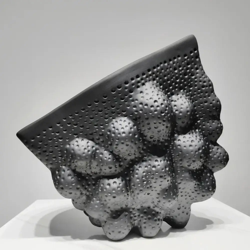 Black Ceramic Pleated Vase