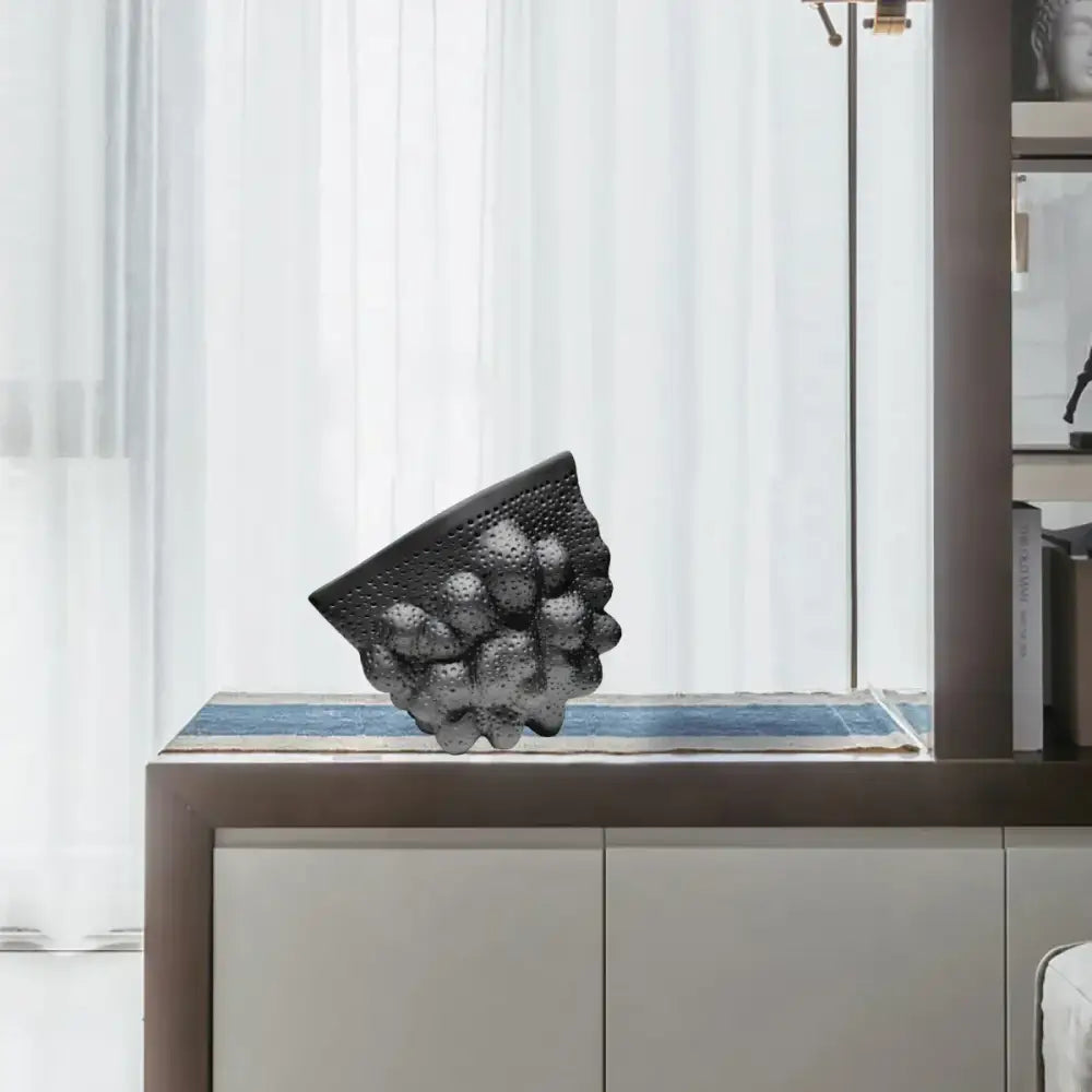 Black Ceramic Pleated Vase
