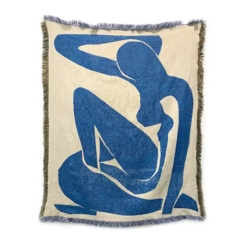 Blue Geometric Knitted Throw