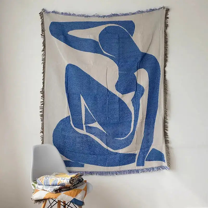 Blue Geometric Knitted Throw