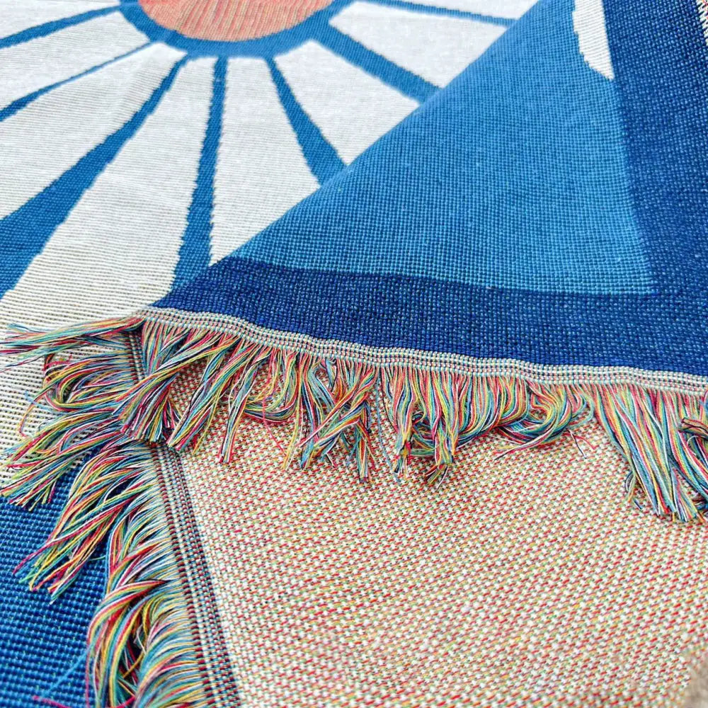 Blue Geometric Knitted Throw