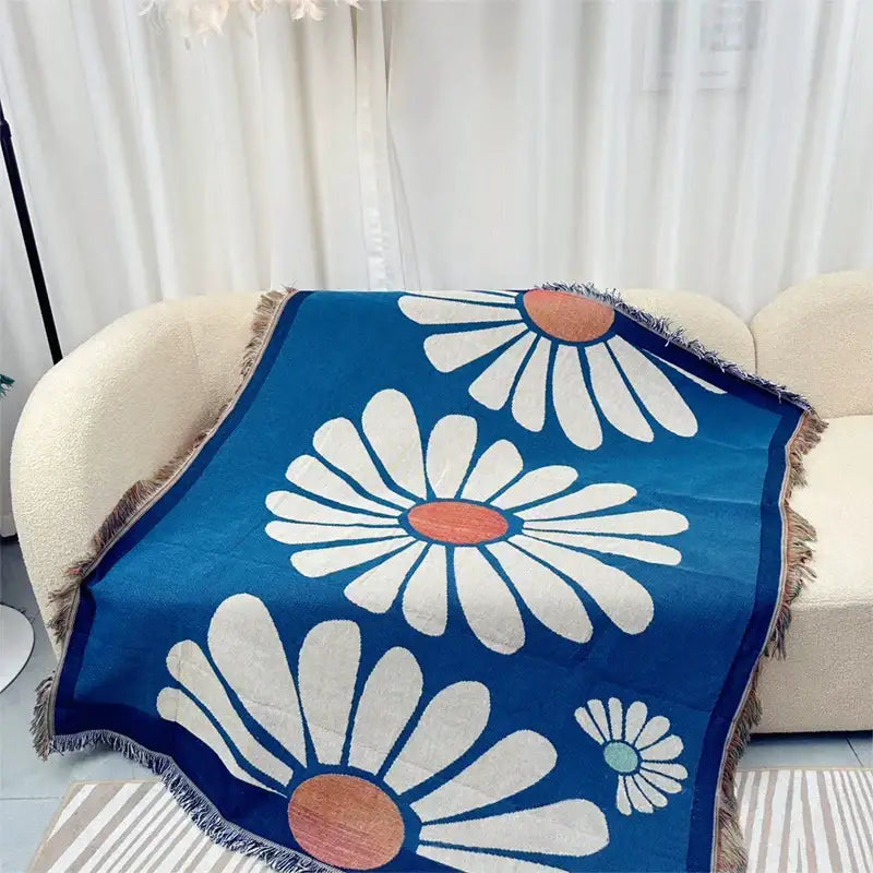 Blue Geometric Knitted Throw