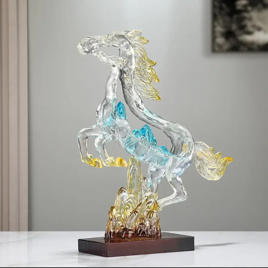 Blue Gold Crystal Horse Statue