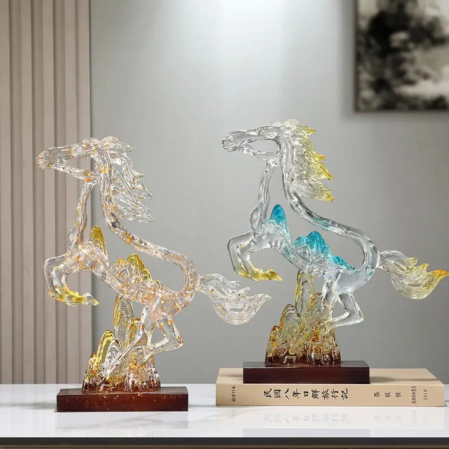 Blue Gold Crystal Horse Statue