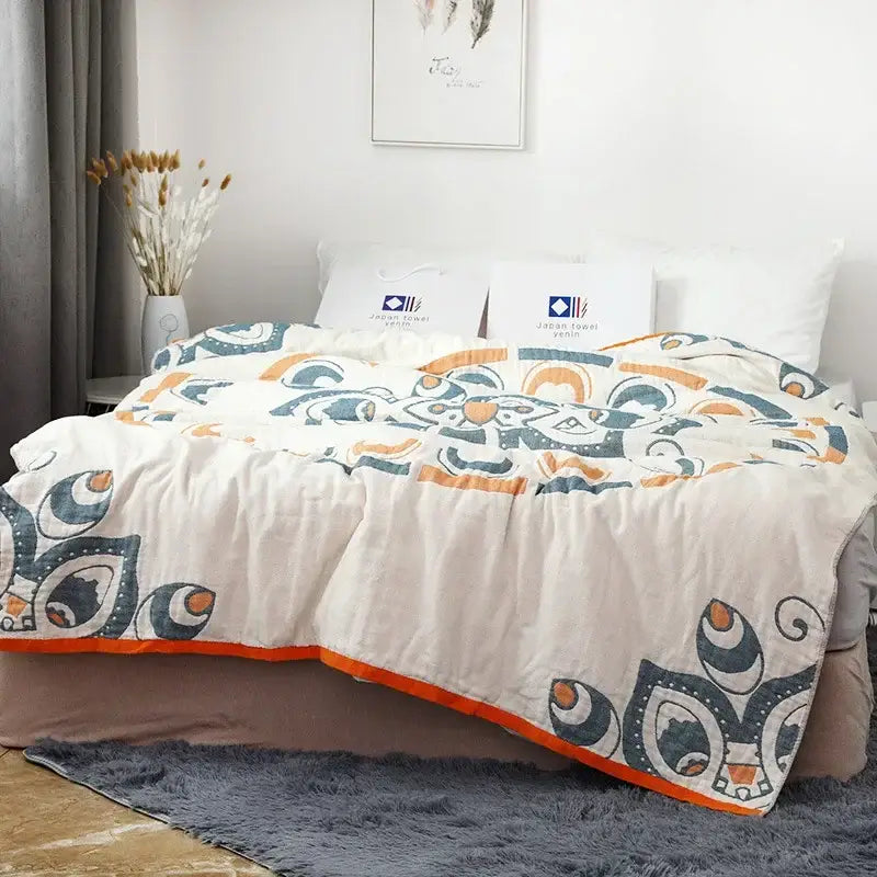 Blue Cream Cotton Throw