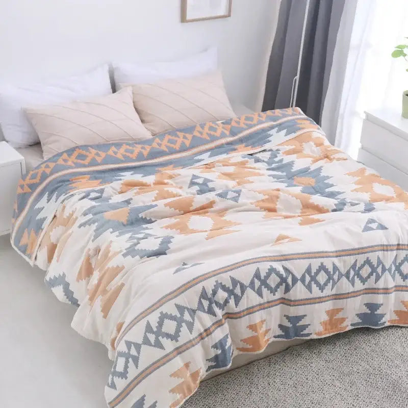 Blue Cream Cotton Throw