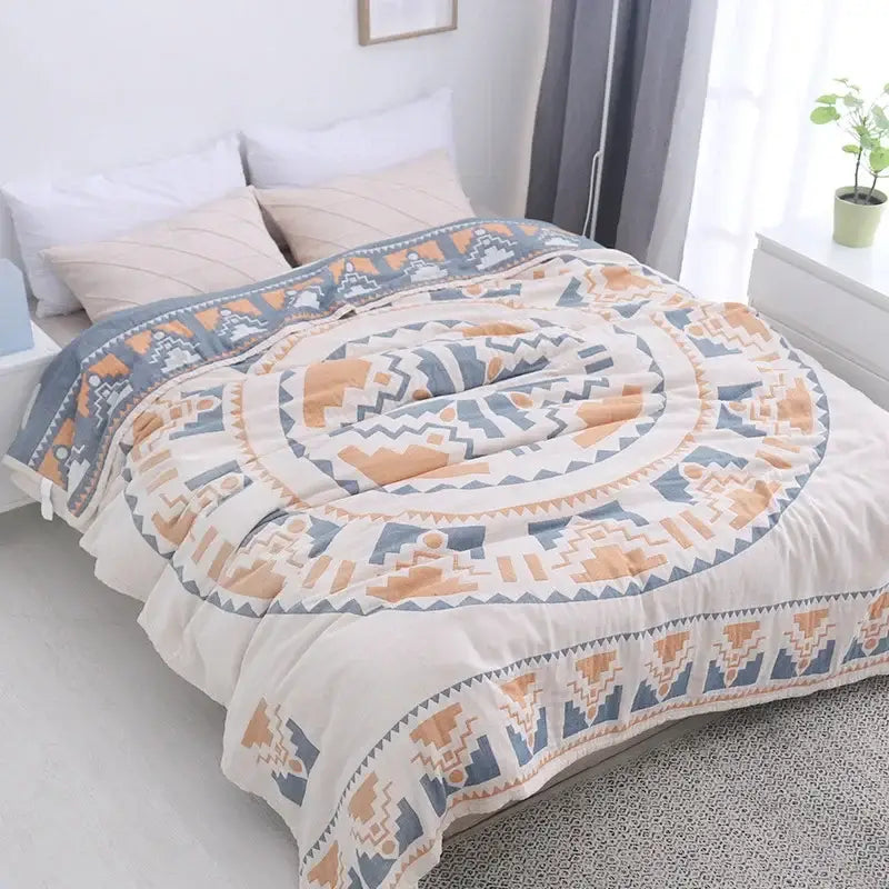 Blue Cream Cotton Throw