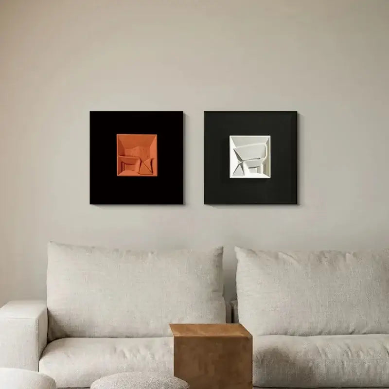 Orange White Geometric Wall Art