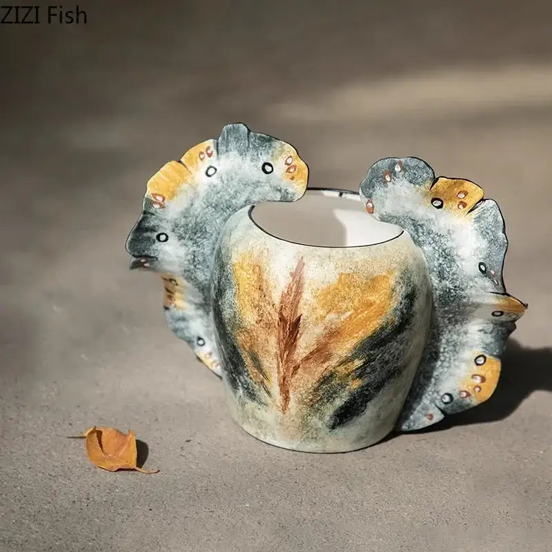 Gray Orange Butterfly Vase