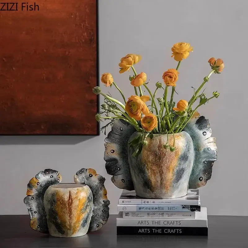 Gray Orange Butterfly Vase