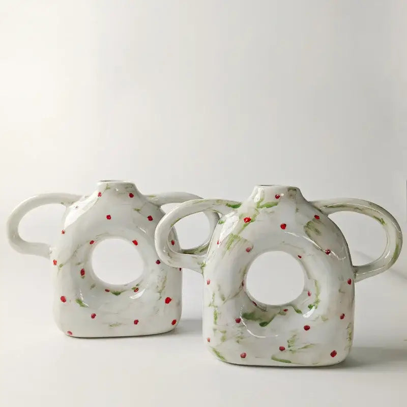Abstract Green Red Vase Set