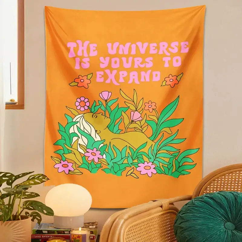 Orange Abstract Flower Tapestry