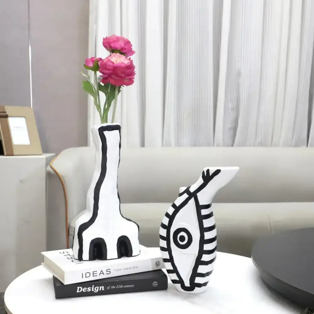 Black White Geometric Vase