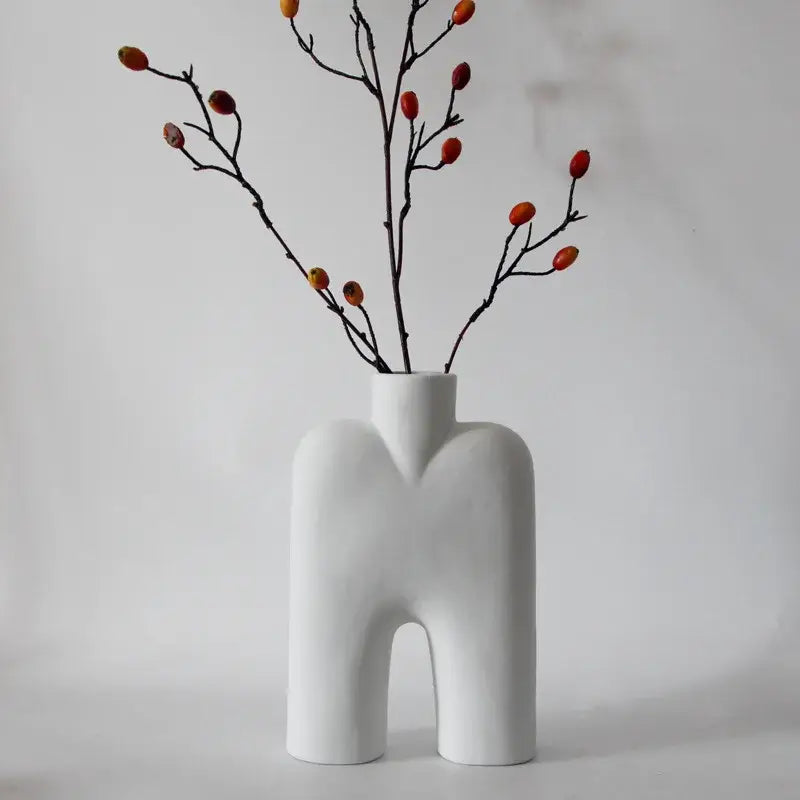 White Geometric Ceramic Vase for Minimalist Decor
