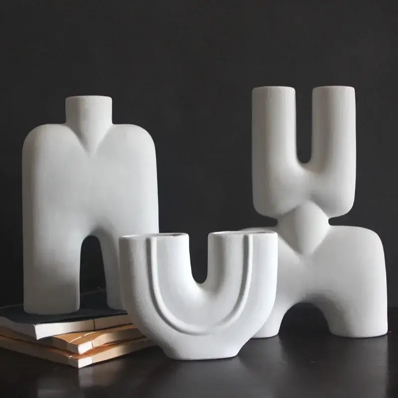 White Geometric Ceramic Vase for Minimalist Decor