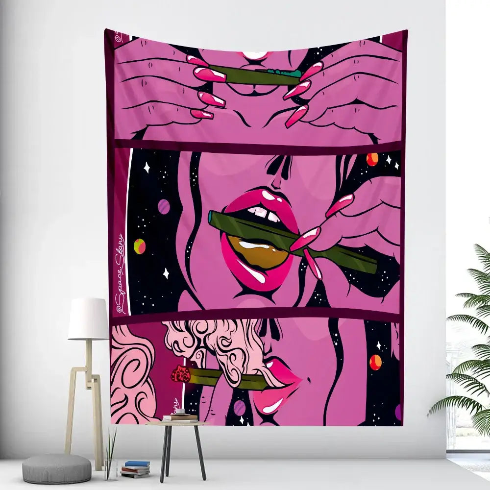 Pink Abstract Woman Tapestry