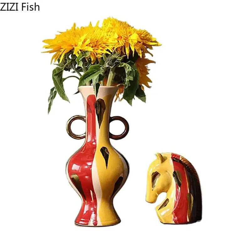 Yellow Red Ceramic Vase