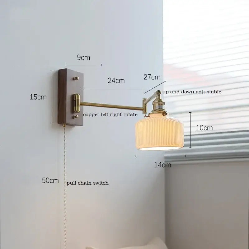 Brass Adjustable Wall Sconce with Ribbed Glass