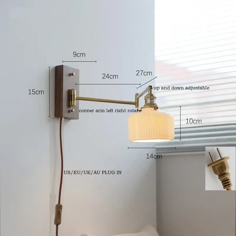 Brass Adjustable Wall Sconce with Ribbed Glass